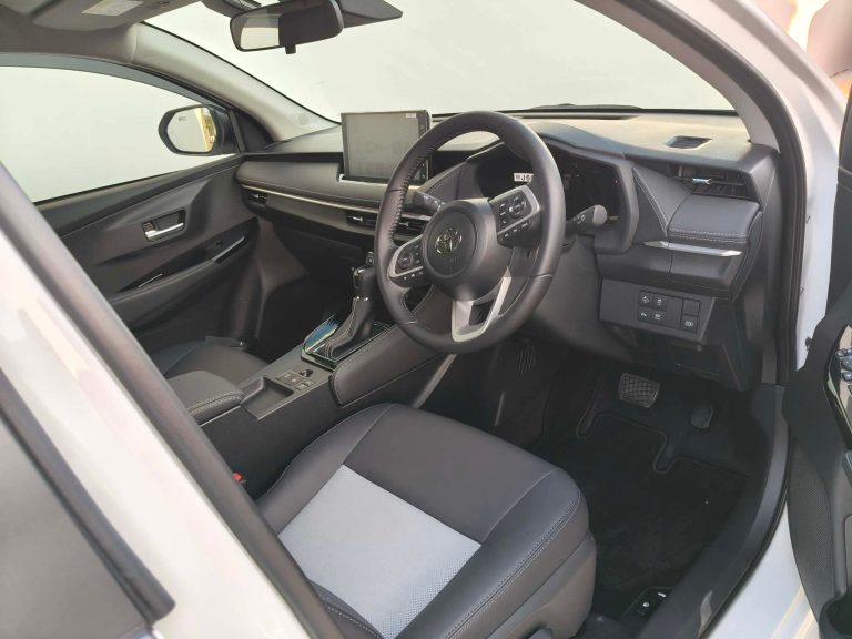 Toyota Yaris Ativ Premium 1.5L front interior dashboard and seats rental car Phuket